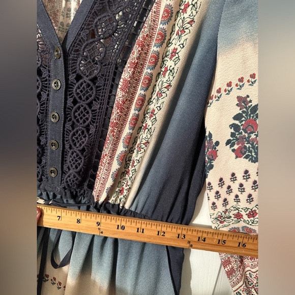 ANTHROPOLOGIE Floreat 2P PETITE Peasant Dress Crochet Block 3/4 Sleeve BOHO CHIC - Picture 13 of 16